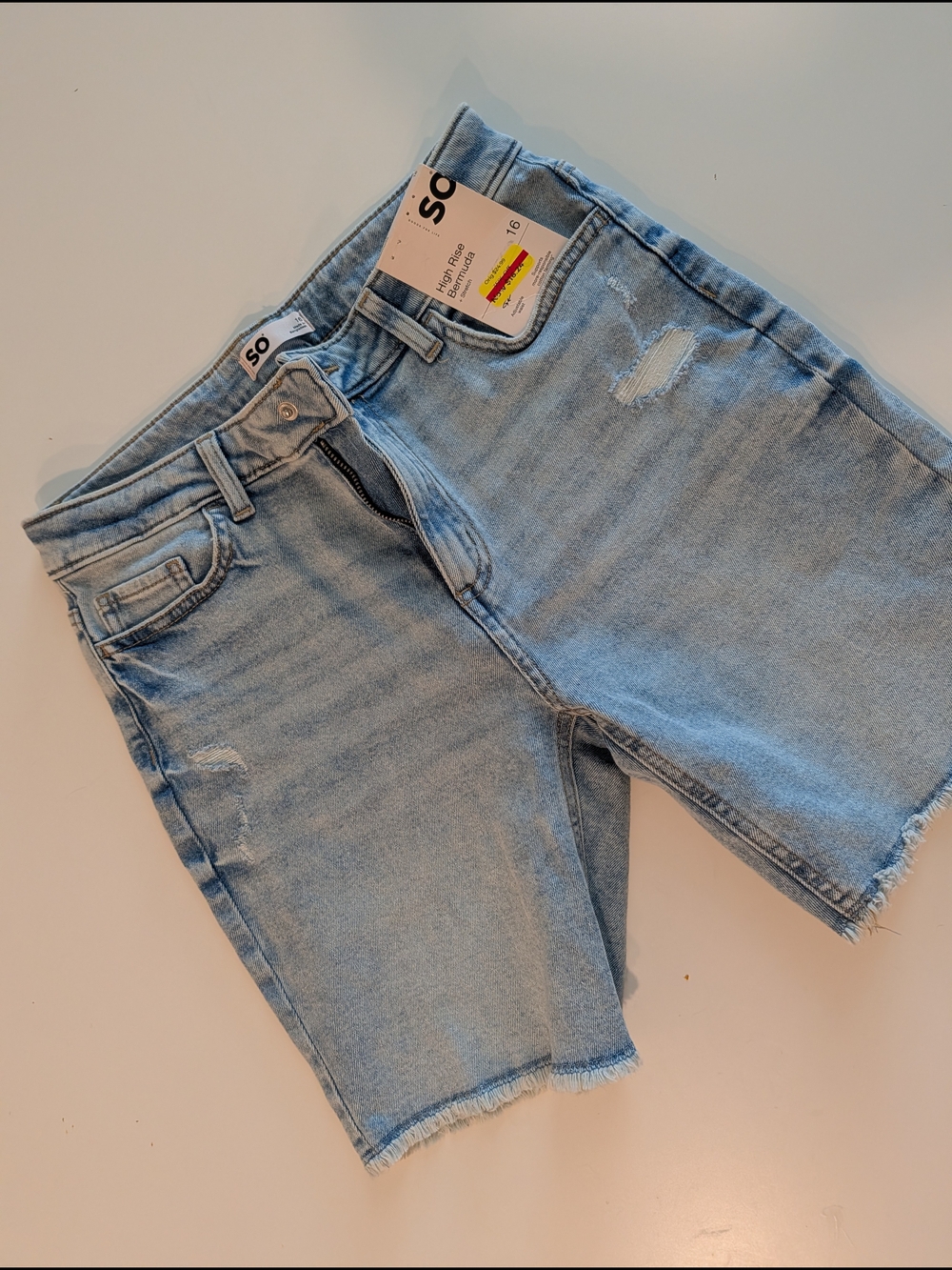 SO Light Blue Distressed Denim Bermuda Shorts